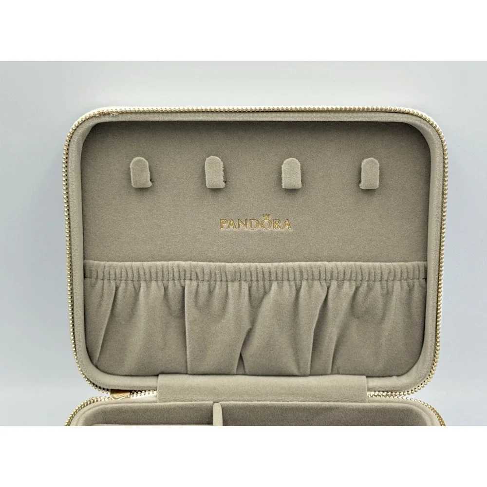 Pandora Zippered Jewelry Box Travel Case Organizer White Floral Engraving NWOT